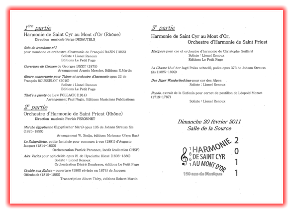 Harmonie de Saint-Cyr - 150 ans - Programme du concert